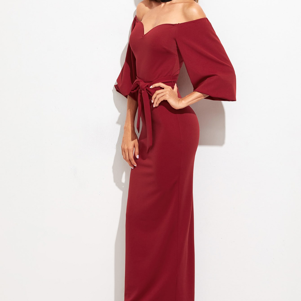 Sweetheart Off Shoulder Belted Dress - Picture 3 of 5
